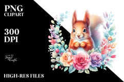 Vibrant Watercolor Pastel Baby Squirrel Floral Frame Clipart Product Image 2