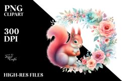 Vibrant Watercolor Pastel Baby Squirrel Floral Frame Clipart Product Image 2