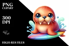 Colorful Small Baby Walrus on Surf Board | Clipart Product Image 1