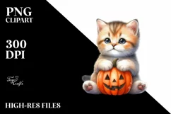 Cute Baby Kitten with Pumpkin PNG Product Image 3