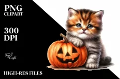 Cute Baby Kitten Sitting with Pumpkin, PNG Product Image 3