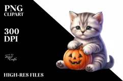 Cute Baby Kitten with Pumpkin PNG Product Image 3