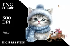 Cute Baby Kitten with Christmas Tree, PNG Product Image 1