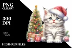 Cute Baby Kitten with Christmas Tree, PNG Product Image 3