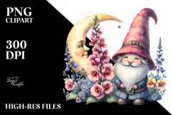 Cute Gnome with Snapdragon on the Moon, Colorful PNG Product Image 2