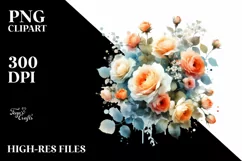 Vibrant Orange Roses Watercolor Clipart Product Image 1