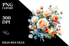 Vibrant Orange Roses Watercolor Clipart Product Image 2