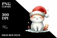 a Cute Christmass Cat with Santa Hat PNG Product Image 1