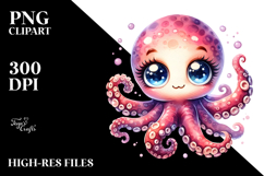 Energetic Baby Octopus Watercolor PNG Product Image 2