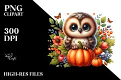 Quirky Baby Owl Pumpkin Scene | Sublimation | Clipart Product Image 3