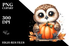 Quirky Baby Owl Pumpkin Scene | Sublimation | Clipart Product Image 1