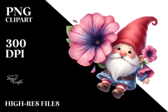 Floating Gnome with Petunia, PNG Product Image 2