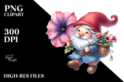 Floating Gnome with Petunia, PNG Product Image 2