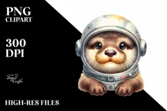 Funny Baby Otter with Astronaut Helmet | Sublimation Clipart Product Image 1