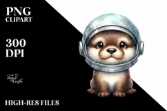 Funny Baby Otter with Astronaut Helmet | Sublimation Clipart Product Image 1