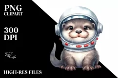 Funny Baby Otter with Astronaut Helmet | Sublimation Clipart Product Image 1