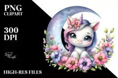 Cute Babyunicorn on the Moon | Sublimation Clipart Product Image 3