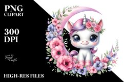 Sweet Pea Floral Baby Unicorn Clipart Product Image 1