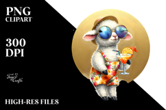 Watercolor Lamb in Beachwear with Cocktail PNG Product Image 2
