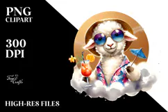 Funky Lamb in Beachwear Drinking Cocktail PNG Product Image 2