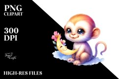 Colorful Baby Monkey Moon Clipart Product Image 1
