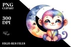 Colorful Baby Monkey Moon Clipart Product Image 3