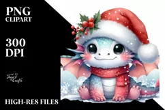 Pastel Cool Expressive Dragon in Santa Hat PNG Product Image 2