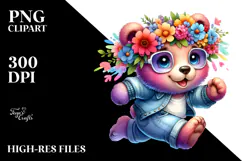 Watercolor Vibrant Drawing of a Cute Baby Bear Running, Product Image 2
