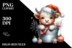 Whimsical Pastel Highland Baby Cow with Santa Hat, PNG Product Image 2