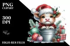 Whimsical Pastel Highland Baby Cow with Santa Hat, PNG Product Image 2