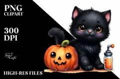 Cute Baby Black Cat with Pumpkin | Sublimation Clipart Product Image 3