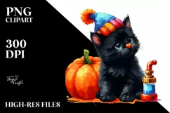 Cute Baby Black Cat with Pumpkin | Sublimation Clipart Product Image 3