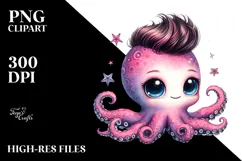 Cute Baby Octopus, Watercolor PNG Product Image 2