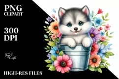 Colorful Small Baby Arctic Wolf in Bucket with Flowers | Product Image 1