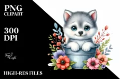 Colorful Small Baby Arctic Wolf in Bucket with Flowers | Product Image 1