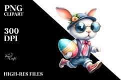 Watercolor Goofy Bunny with Easter Egg PNG Product Image 2