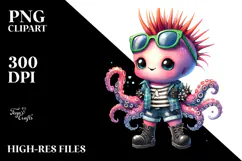 Energetic Baby Octopus Watercolor PNG Product Image 2