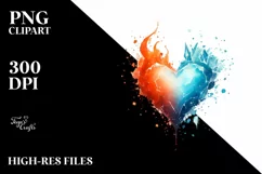 Simple Washed Watercolor Heart Made of Fire and Ice, PNG Product Image 2