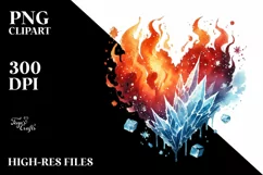 Simple Washed Watercolor Heart Made of Fire and Ice, PNG Product Image 2