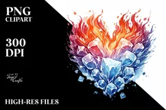 Simple Washed Watercolor Heart Made of Fire and Ice, PNG Product Image 2