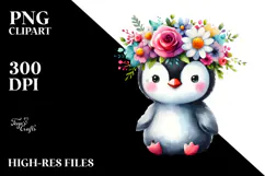 Cute Penguin with Flower Crown, Transparent PNG Product Image 2