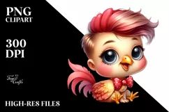 Funny Baby Rooster Sitting with Bow | Sublimation Clipart Product Image 1