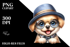 Cute Baby Puppy with Hat and Sunglasses PNG Product Image 2