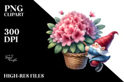Watercolor Gnome with Large Rhododendron, PNG Product Image 2