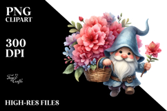 Watercolor Gnome with Large Rhododendron, PNG Product Image 2
