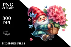 Watercolor Gnome with Large Rhododendron, PNG Product Image 2