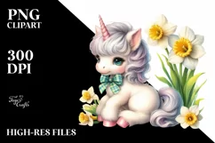 Baby Unicorn With Narcissus | Summer Clipart Product Image 3