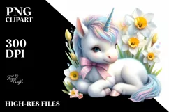 Cute Baby Unicorn with Narcissus | Clipart Product Image 3