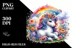 Colorful Baby Unicorn Meadow PNG Product Image 3