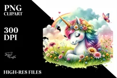 Colorful Baby Unicorn Meadow PNG Product Image 3